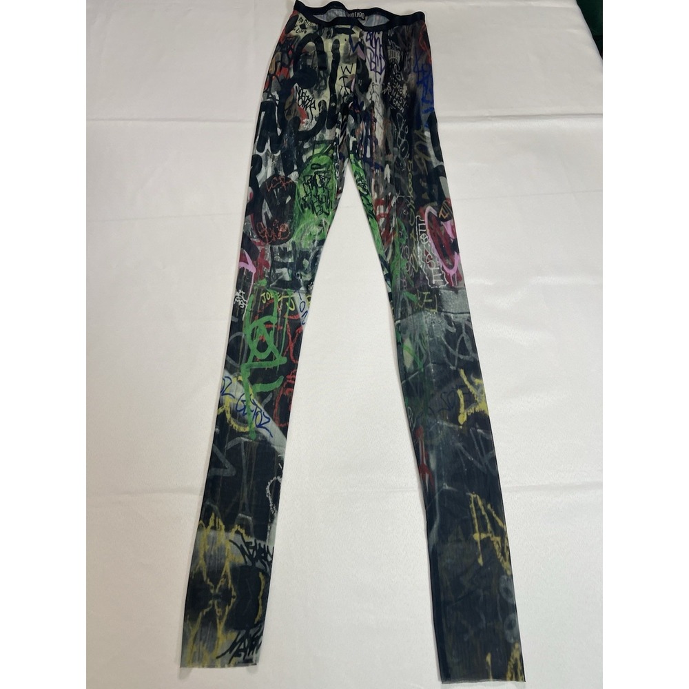 Dolls Kill Current Mood See Through Leggings Graffiti Mesh Festival Artsy Grunge
